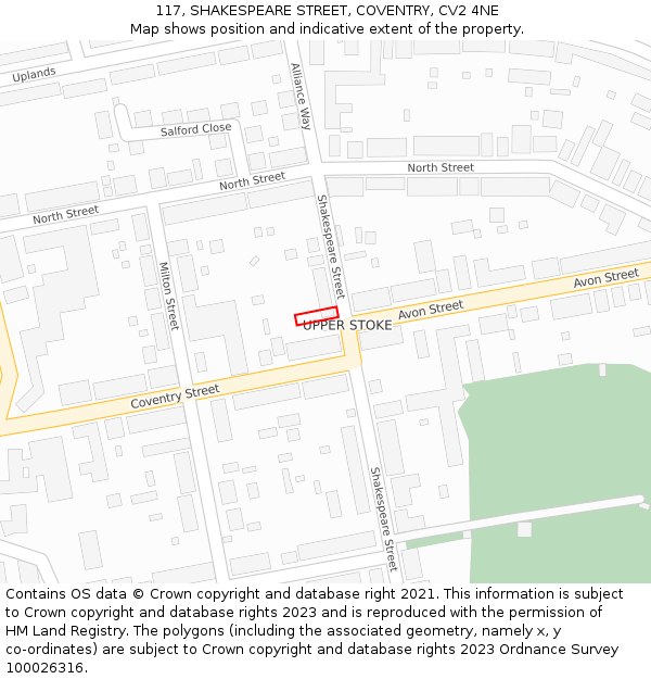 117, SHAKESPEARE STREET, COVENTRY, CV2 4NE: Location map and indicative extent of plot