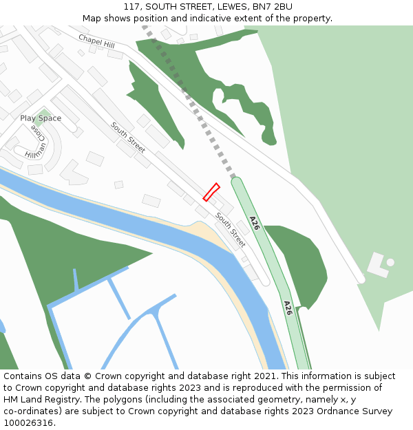 117, SOUTH STREET, LEWES, BN7 2BU: Location map and indicative extent of plot