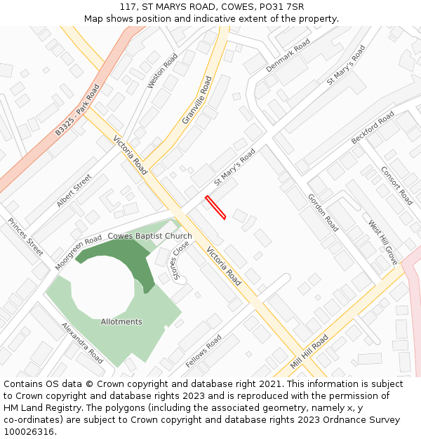 117, ST MARYS ROAD, COWES, PO31 7SR: Location map and indicative extent of plot