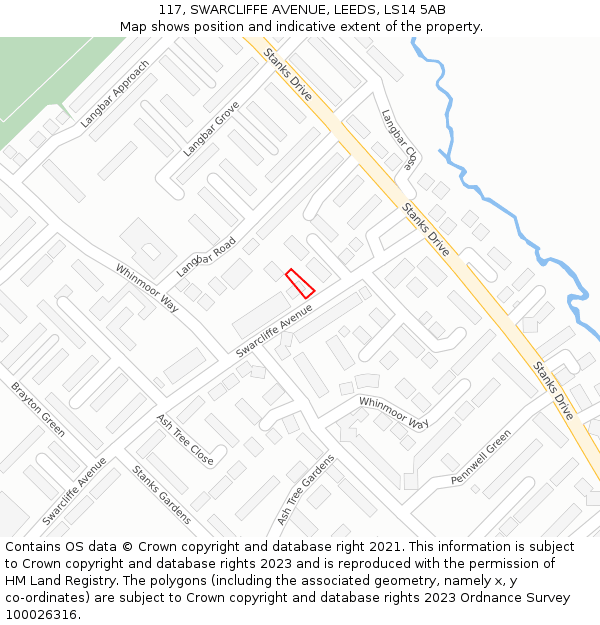 117, SWARCLIFFE AVENUE, LEEDS, LS14 5AB: Location map and indicative extent of plot