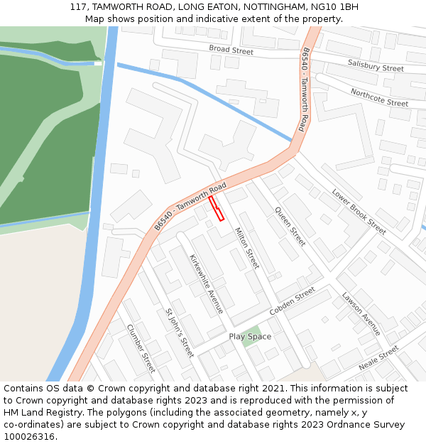 117, TAMWORTH ROAD, LONG EATON, NOTTINGHAM, NG10 1BH: Location map and indicative extent of plot