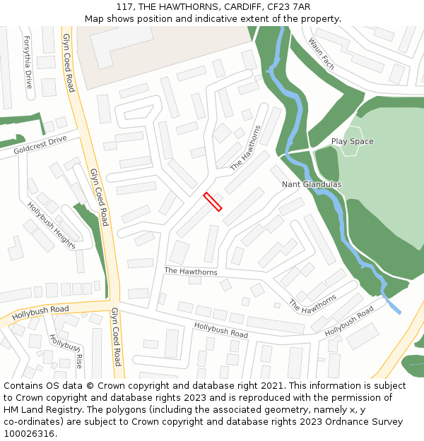 117, THE HAWTHORNS, CARDIFF, CF23 7AR: Location map and indicative extent of plot