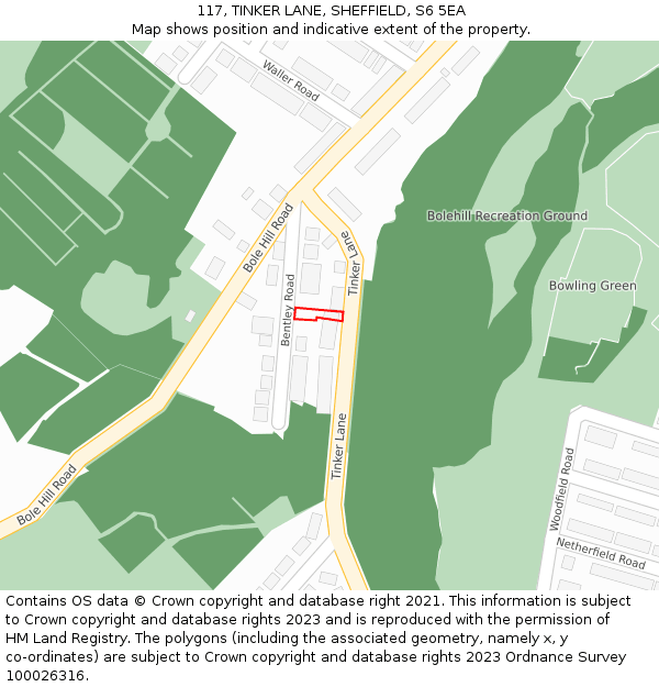 117, TINKER LANE, SHEFFIELD, S6 5EA: Location map and indicative extent of plot