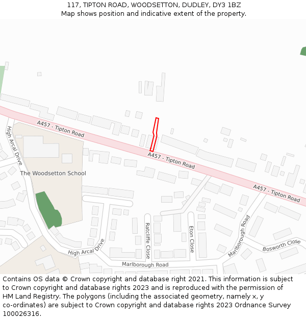 117, TIPTON ROAD, WOODSETTON, DUDLEY, DY3 1BZ: Location map and indicative extent of plot