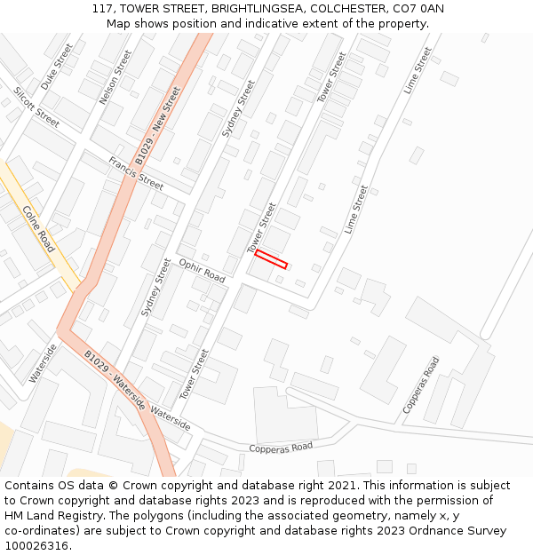117, TOWER STREET, BRIGHTLINGSEA, COLCHESTER, CO7 0AN: Location map and indicative extent of plot