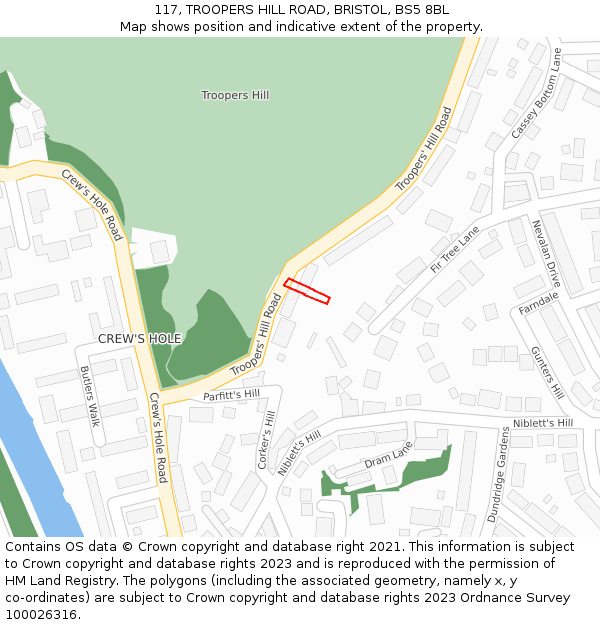 117, TROOPERS HILL ROAD, BRISTOL, BS5 8BL: Location map and indicative extent of plot
