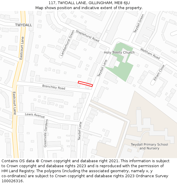 117, TWYDALL LANE, GILLINGHAM, ME8 6JU: Location map and indicative extent of plot