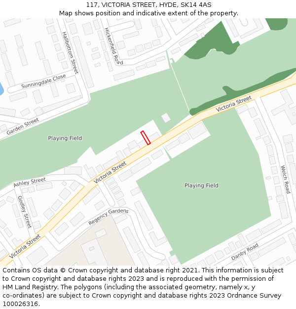 117, VICTORIA STREET, HYDE, SK14 4AS: Location map and indicative extent of plot