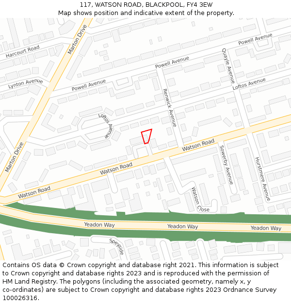 117, WATSON ROAD, BLACKPOOL, FY4 3EW: Location map and indicative extent of plot