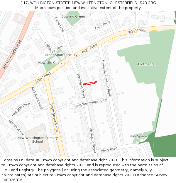 117, WELLINGTON STREET, NEW WHITTINGTON, CHESTERFIELD, S43 2BG: Location map and indicative extent of plot