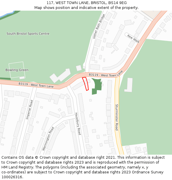 117, WEST TOWN LANE, BRISTOL, BS14 9EG: Location map and indicative extent of plot