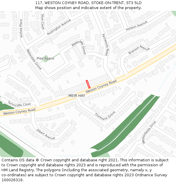 117, WESTON COYNEY ROAD, STOKE-ON-TRENT, ST3 5LD: Location map and indicative extent of plot