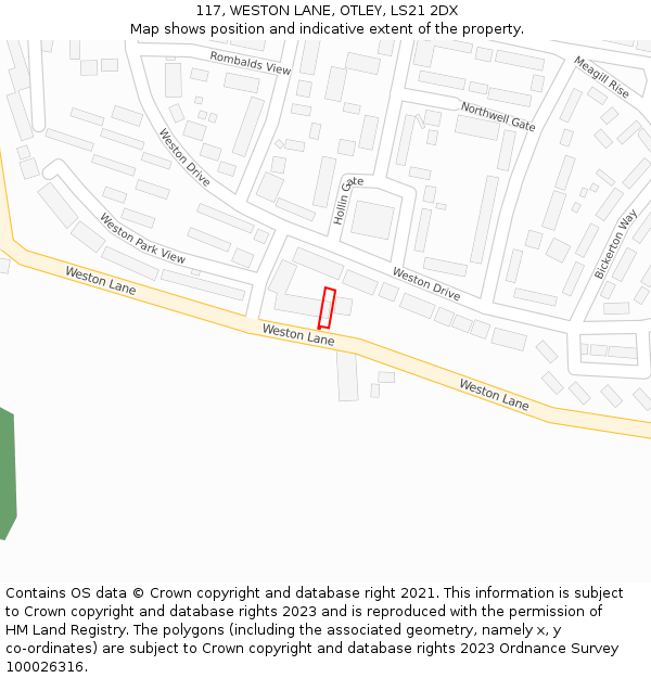 117, WESTON LANE, OTLEY, LS21 2DX: Location map and indicative extent of plot