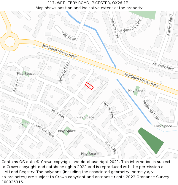 117, WETHERBY ROAD, BICESTER, OX26 1BH: Location map and indicative extent of plot