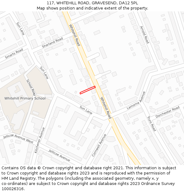 117, WHITEHILL ROAD, GRAVESEND, DA12 5PL: Location map and indicative extent of plot