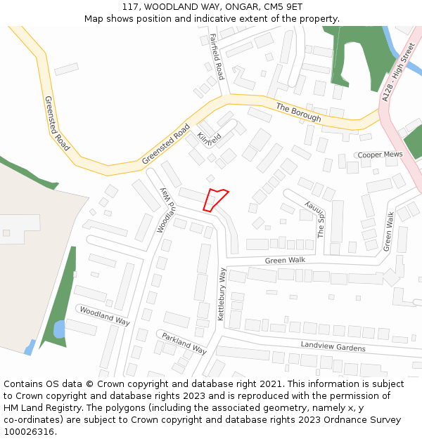 117, WOODLAND WAY, ONGAR, CM5 9ET: Location map and indicative extent of plot