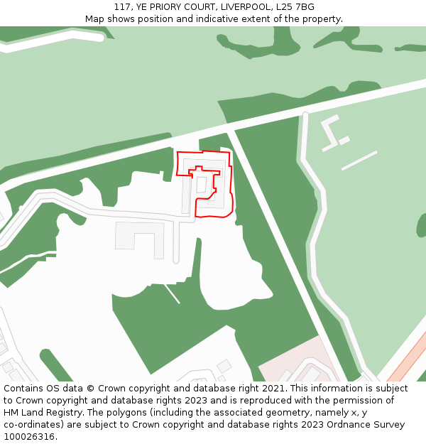 117, YE PRIORY COURT, LIVERPOOL, L25 7BG: Location map and indicative extent of plot