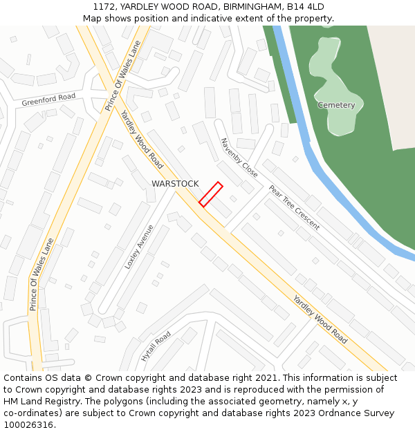 1172, YARDLEY WOOD ROAD, BIRMINGHAM, B14 4LD: Location map and indicative extent of plot