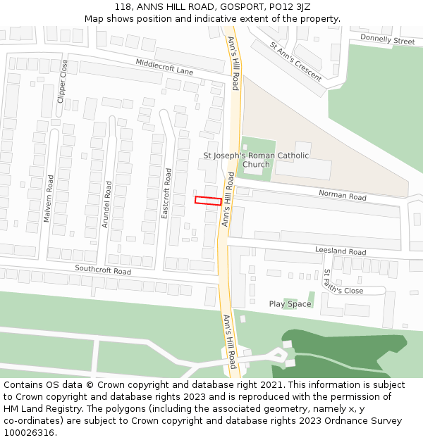 118, ANNS HILL ROAD, GOSPORT, PO12 3JZ: Location map and indicative extent of plot