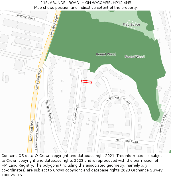 118, ARUNDEL ROAD, HIGH WYCOMBE, HP12 4NB: Location map and indicative extent of plot