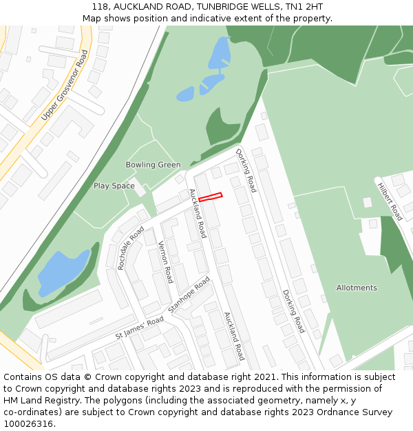 118, AUCKLAND ROAD, TUNBRIDGE WELLS, TN1 2HT: Location map and indicative extent of plot