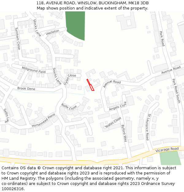 118, AVENUE ROAD, WINSLOW, BUCKINGHAM, MK18 3DB: Location map and indicative extent of plot