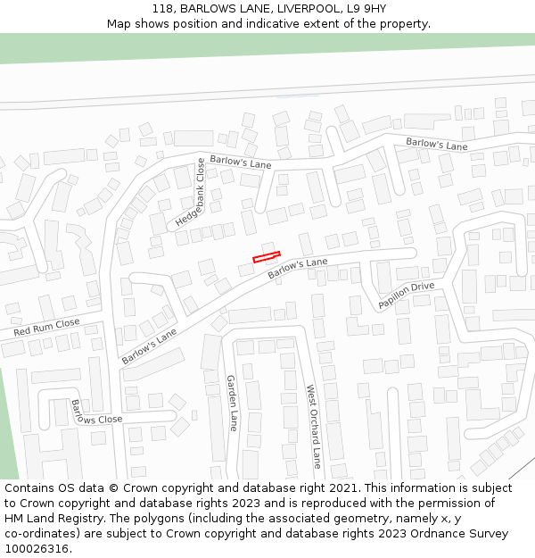 118, BARLOWS LANE, LIVERPOOL, L9 9HY: Location map and indicative extent of plot