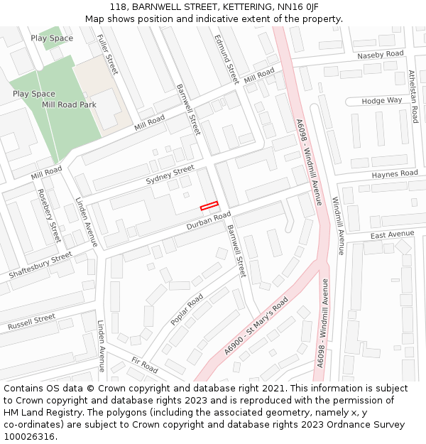 118, BARNWELL STREET, KETTERING, NN16 0JF: Location map and indicative extent of plot