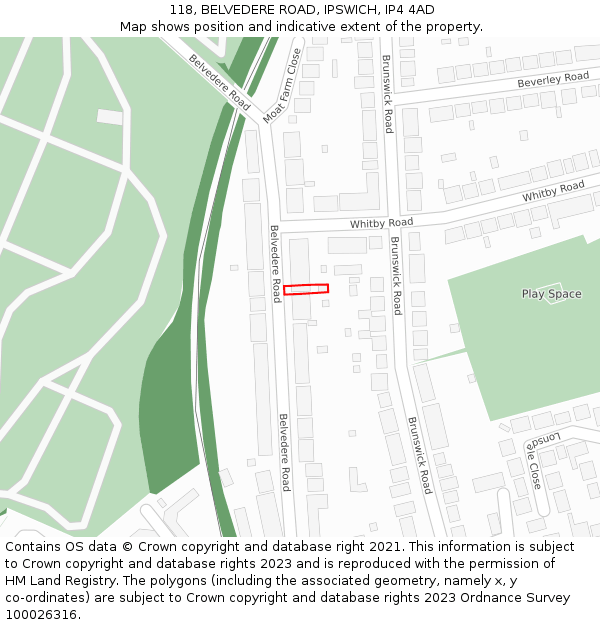 118, BELVEDERE ROAD, IPSWICH, IP4 4AD: Location map and indicative extent of plot