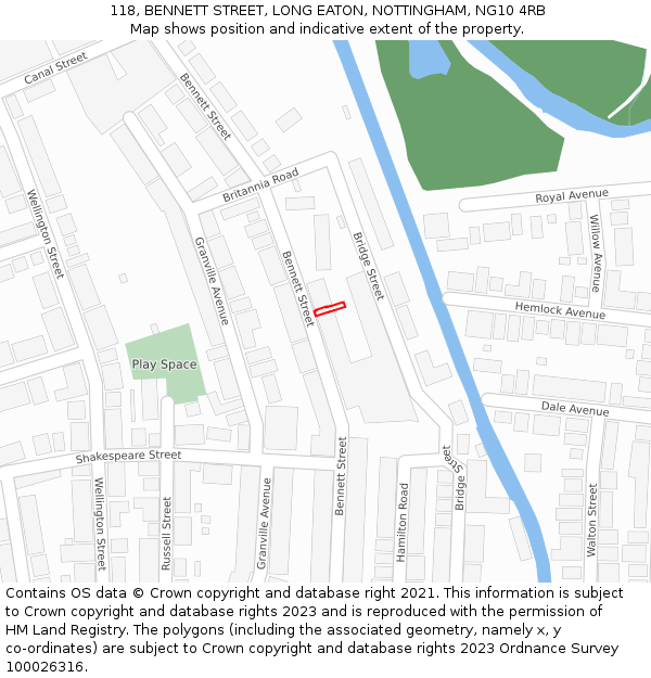 118, BENNETT STREET, LONG EATON, NOTTINGHAM, NG10 4RB: Location map and indicative extent of plot