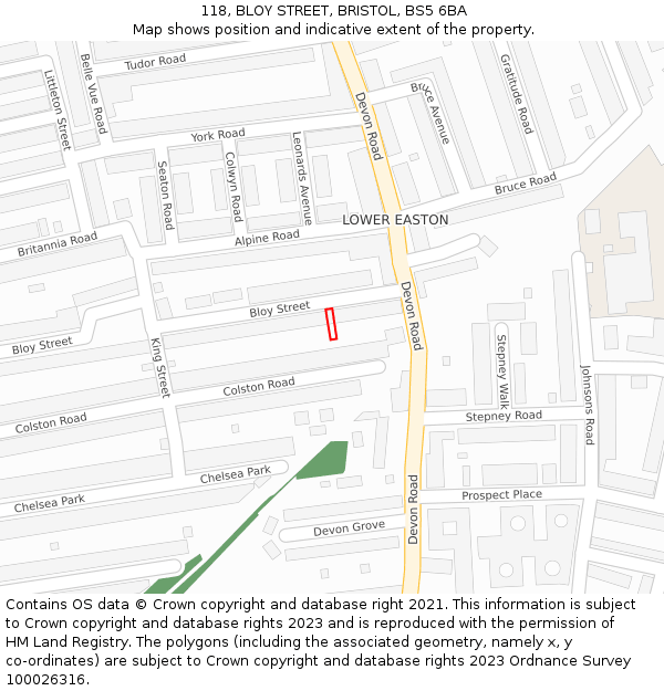 118, BLOY STREET, BRISTOL, BS5 6BA: Location map and indicative extent of plot