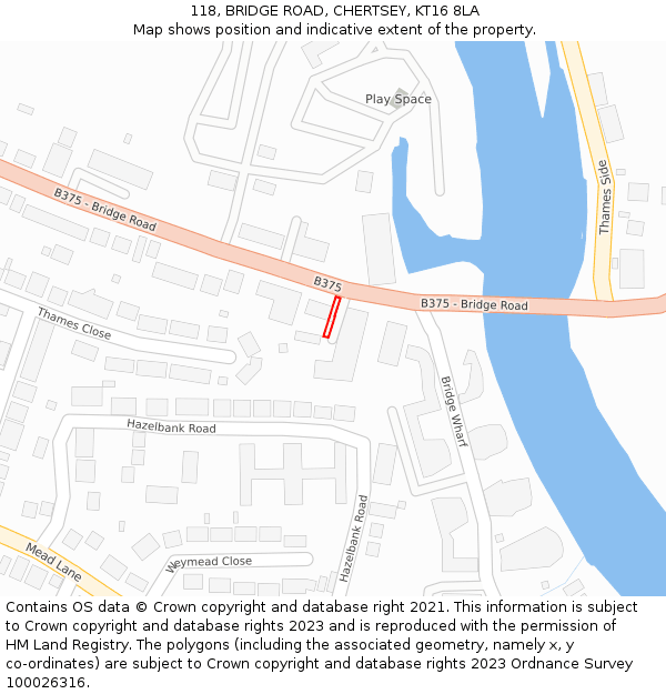 118, BRIDGE ROAD, CHERTSEY, KT16 8LA: Location map and indicative extent of plot