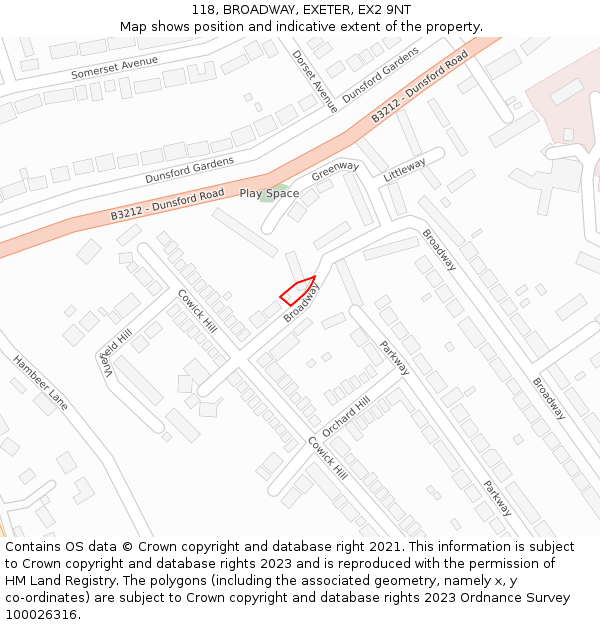 118, BROADWAY, EXETER, EX2 9NT: Location map and indicative extent of plot