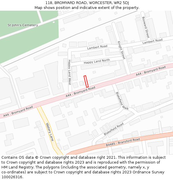 118, BROMYARD ROAD, WORCESTER, WR2 5DJ: Location map and indicative extent of plot