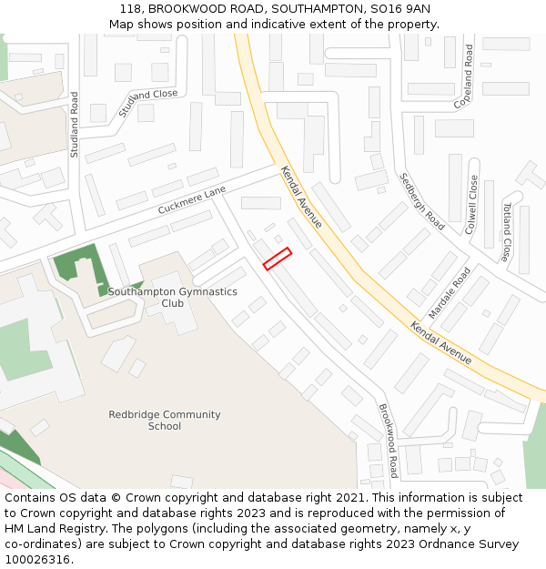 118, BROOKWOOD ROAD, SOUTHAMPTON, SO16 9AN: Location map and indicative extent of plot