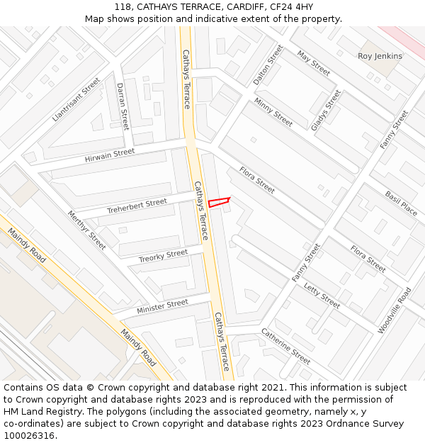 118, CATHAYS TERRACE, CARDIFF, CF24 4HY: Location map and indicative extent of plot
