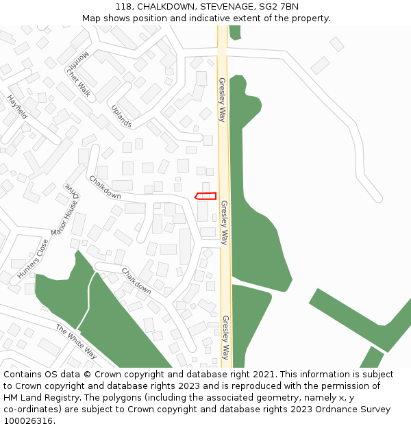 118, CHALKDOWN, STEVENAGE, SG2 7BN: Location map and indicative extent of plot