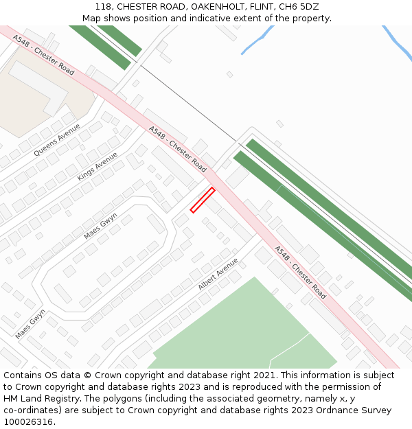 118, CHESTER ROAD, OAKENHOLT, FLINT, CH6 5DZ: Location map and indicative extent of plot