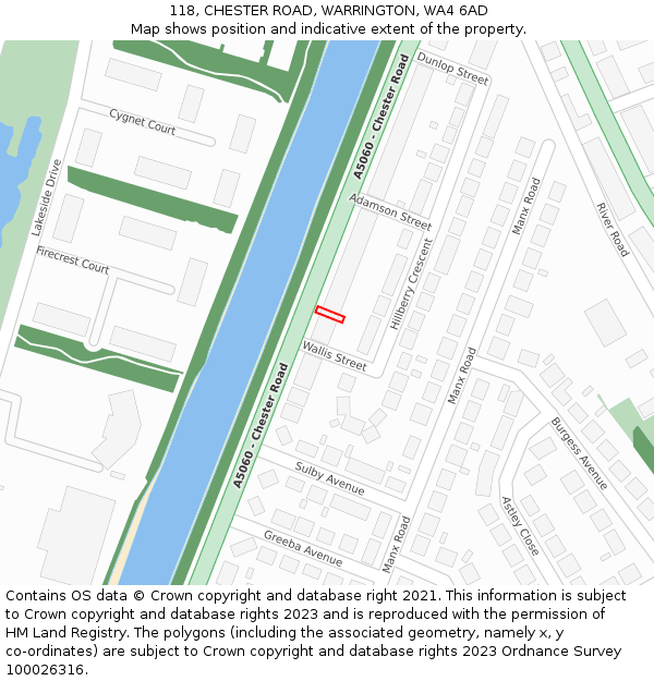 118, CHESTER ROAD, WARRINGTON, WA4 6AD: Location map and indicative extent of plot