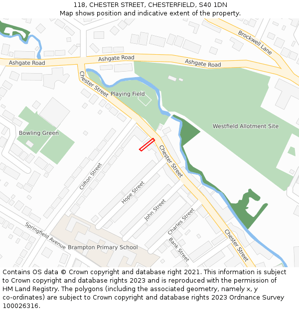 118, CHESTER STREET, CHESTERFIELD, S40 1DN: Location map and indicative extent of plot