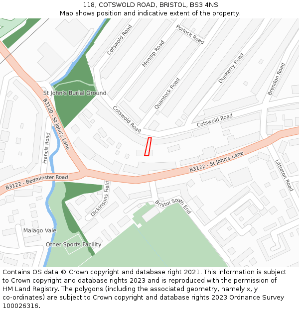 118, COTSWOLD ROAD, BRISTOL, BS3 4NS: Location map and indicative extent of plot