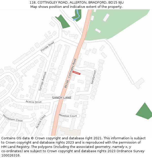 118, COTTINGLEY ROAD, ALLERTON, BRADFORD, BD15 9JU: Location map and indicative extent of plot