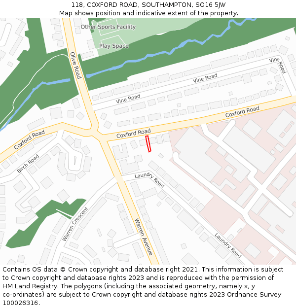 118, COXFORD ROAD, SOUTHAMPTON, SO16 5JW: Location map and indicative extent of plot