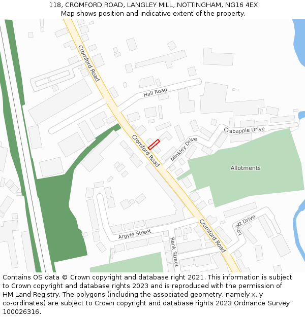 118, CROMFORD ROAD, LANGLEY MILL, NOTTINGHAM, NG16 4EX: Location map and indicative extent of plot