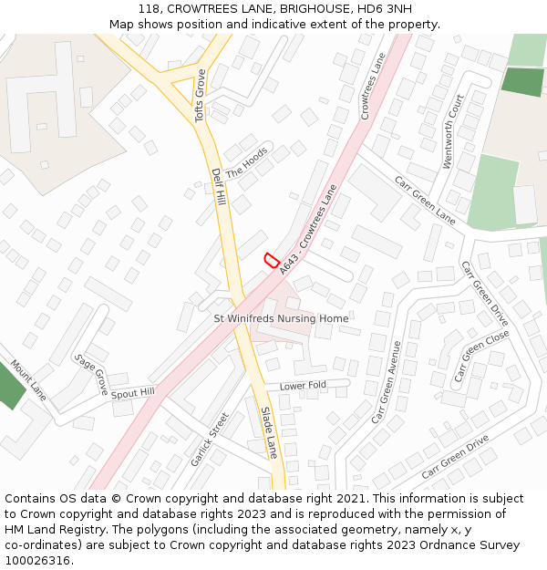 118, CROWTREES LANE, BRIGHOUSE, HD6 3NH: Location map and indicative extent of plot