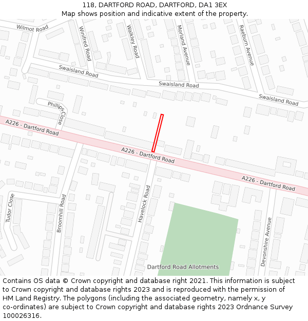 118, DARTFORD ROAD, DARTFORD, DA1 3EX: Location map and indicative extent of plot