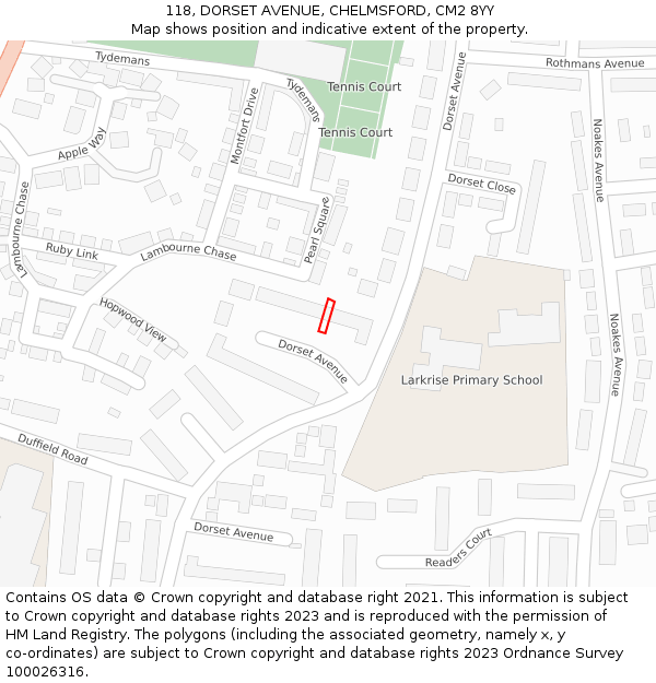 118, DORSET AVENUE, CHELMSFORD, CM2 8YY: Location map and indicative extent of plot