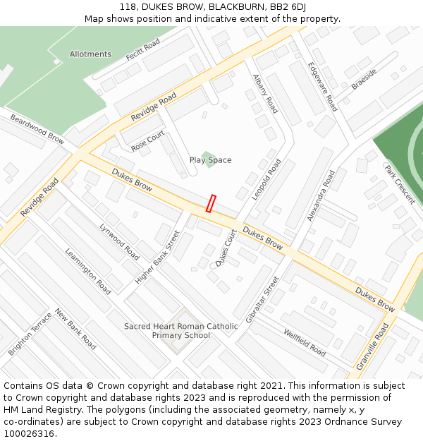 118, DUKES BROW, BLACKBURN, BB2 6DJ: Location map and indicative extent of plot