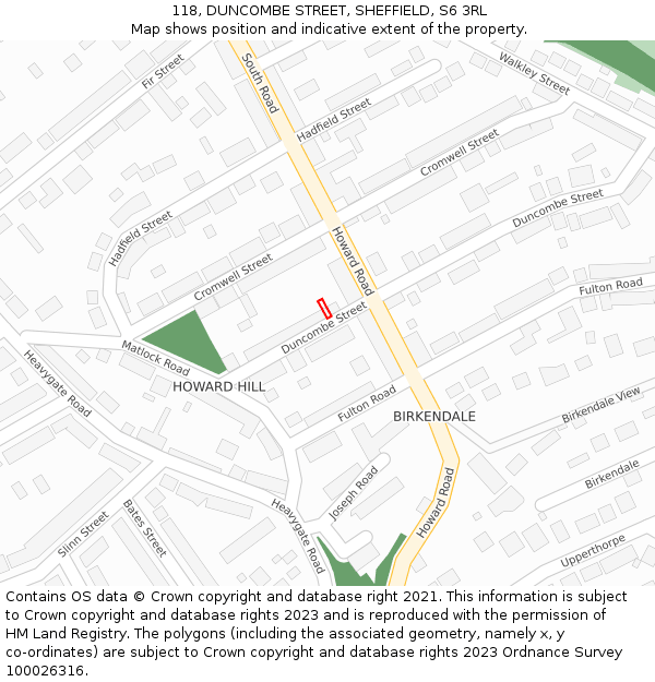 118, DUNCOMBE STREET, SHEFFIELD, S6 3RL: Location map and indicative extent of plot