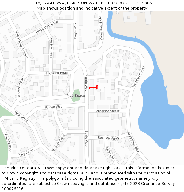 118, EAGLE WAY, HAMPTON VALE, PETERBOROUGH, PE7 8EA: Location map and indicative extent of plot